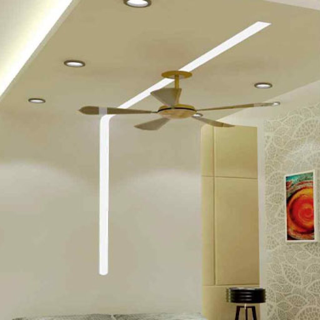 false tray ceiling with a designer fan