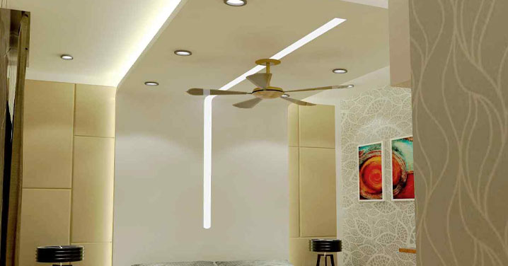 false tray ceiling with a designer fan