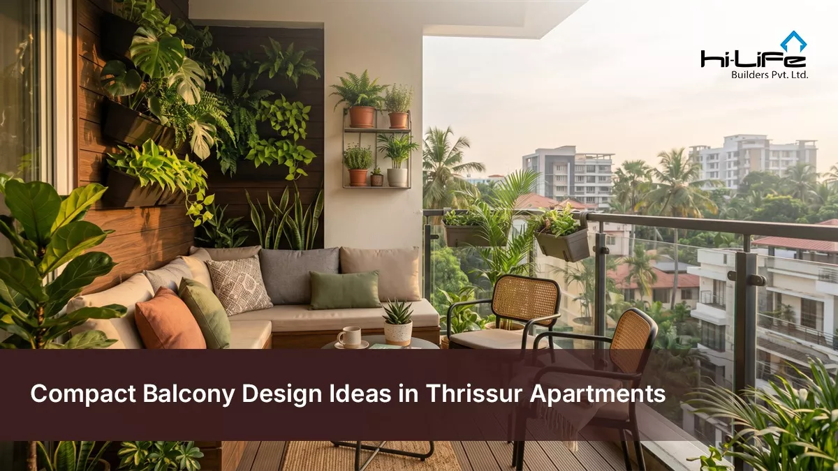 Compact balcony design in a luxury apartment in Thrissur