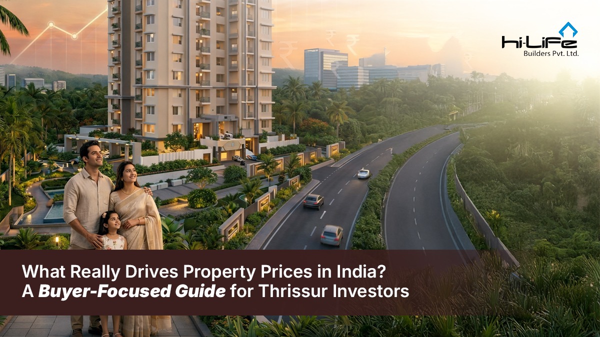 Property price factors in India and Thrissur real estate with Hi Life Builders apartments