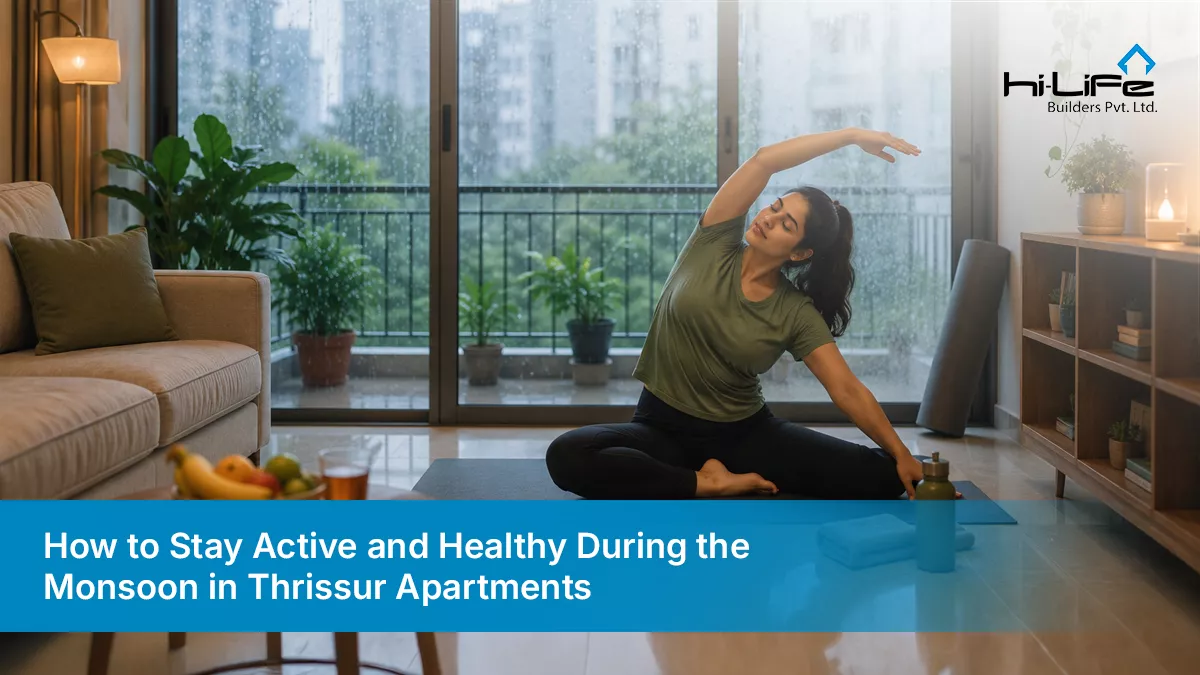 Monsoon wellness activities inside a modern apartment in Thrissur