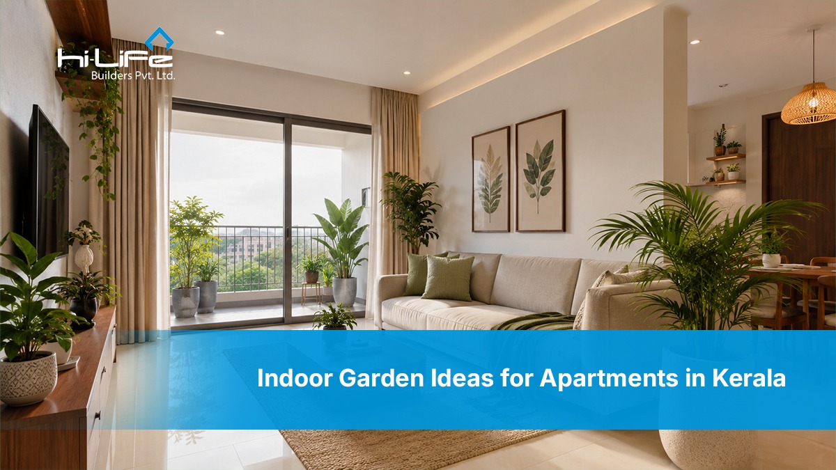 Indoor plants arranged in a modern apartment in Kerala