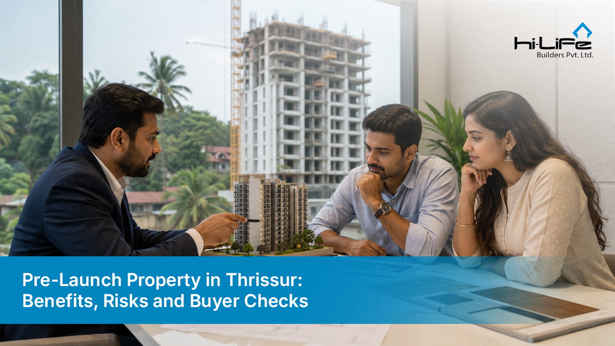 Buyers reviewing a pre-launch property and luxury apartments in Thrissur