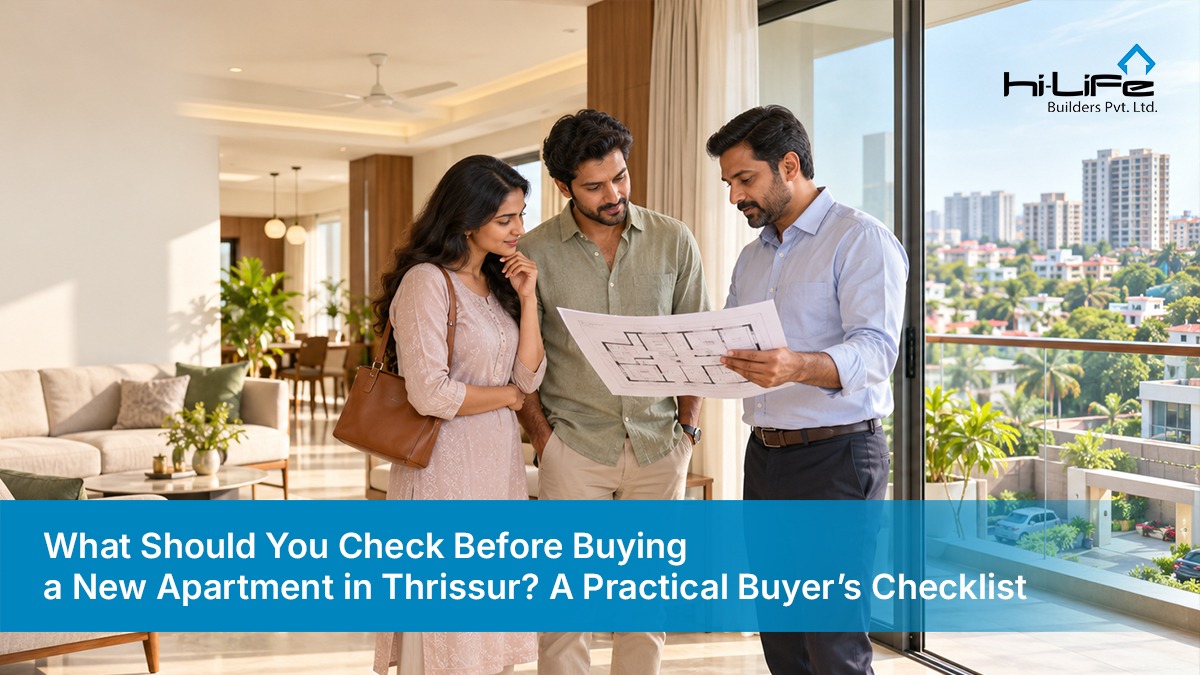 Buyer checking a new apartment in Thrissur before purchase